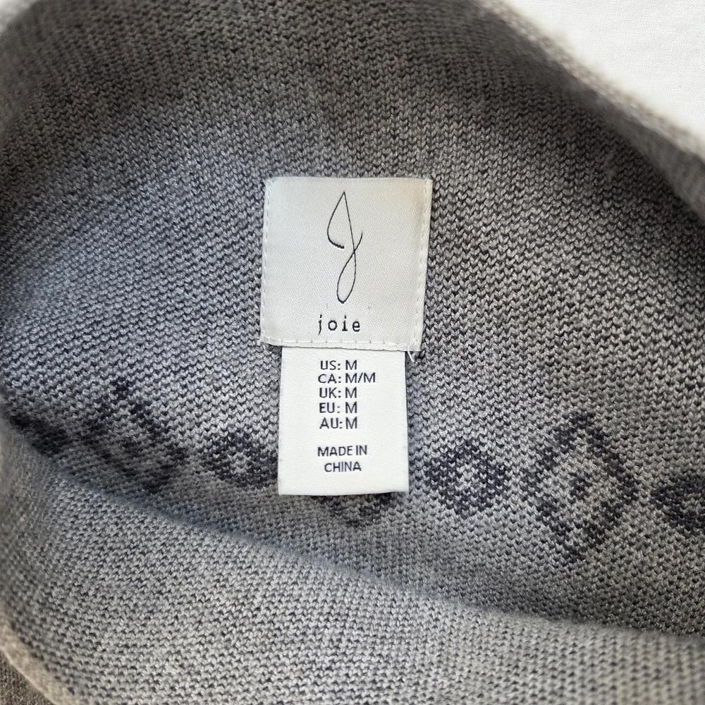 Joie Gray Black Fair Isle Sweater M Mock Neck Stretchy Knit Pullover - Picture 6 of 12